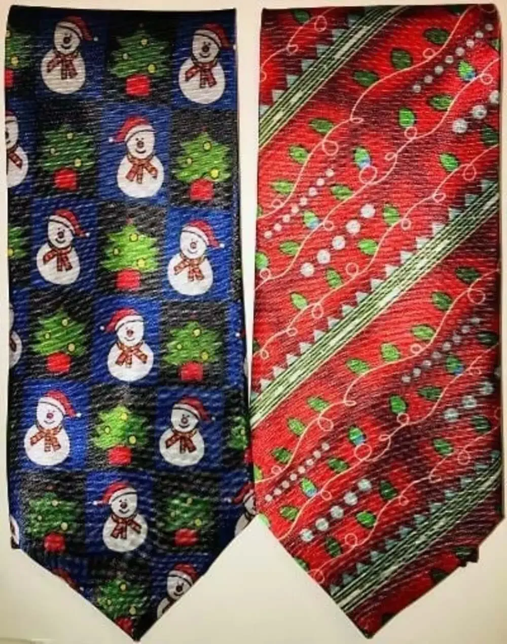 2 New Unisex Christmas Polyester Neckties Ties Snowman & Lights~ FREE SHIPPING !